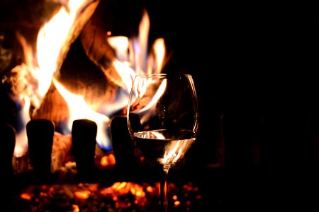 Wine Glass, Stemware, Flame, Red Wine photo