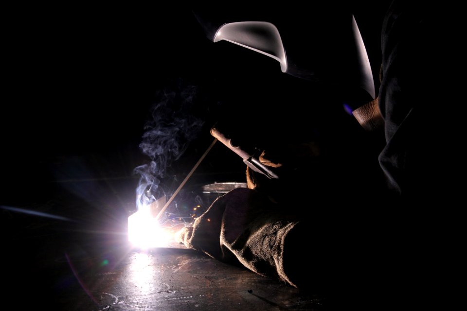 Welder, Darkness, Light, Smoke