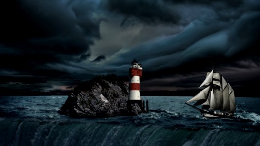 Sea, Lighthouse, Sky, Ocean