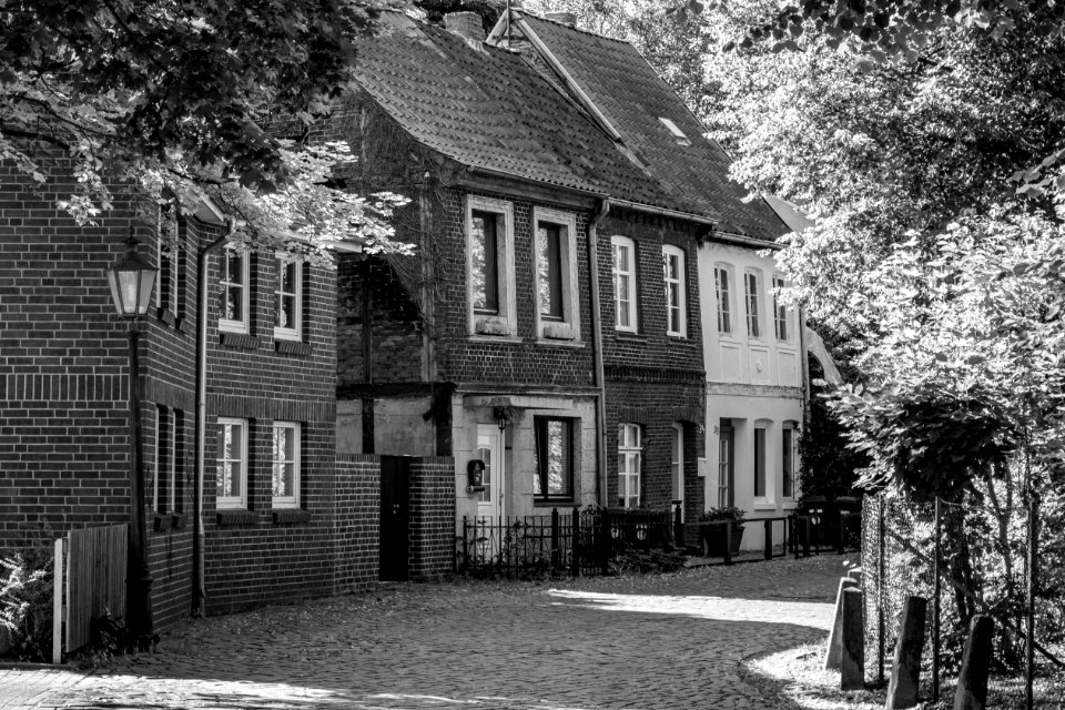 Black And White, House, Home, Town