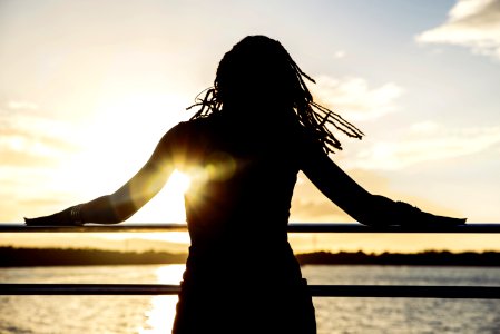 Silhouette, Sky, Sea, Girl