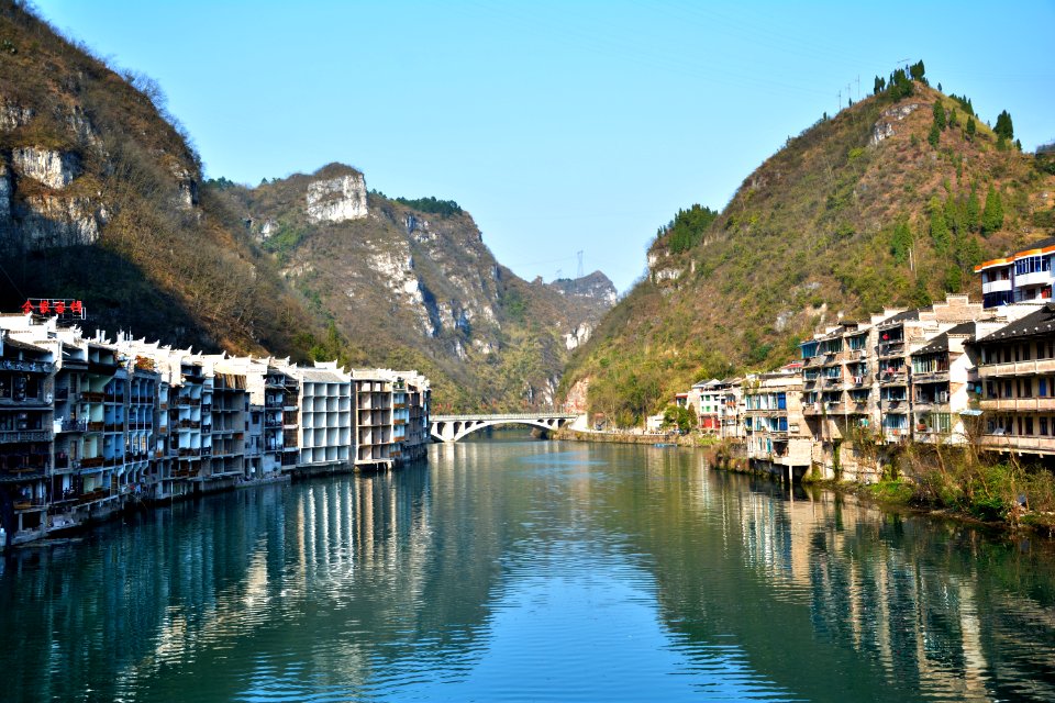 Mountain Village, Waterway, Reflection, Water