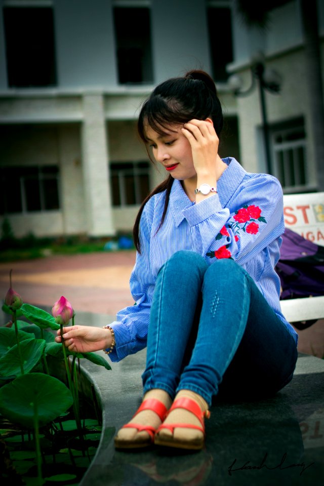 Blue, Sitting, Girl, Beauty