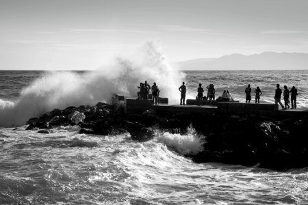 Sea, Wave, Body Of Water, Black And White photo