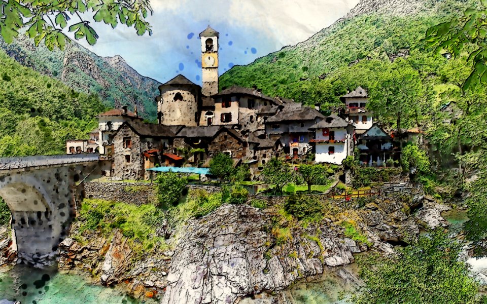 Mountain Village, Mountain, Tree, Village