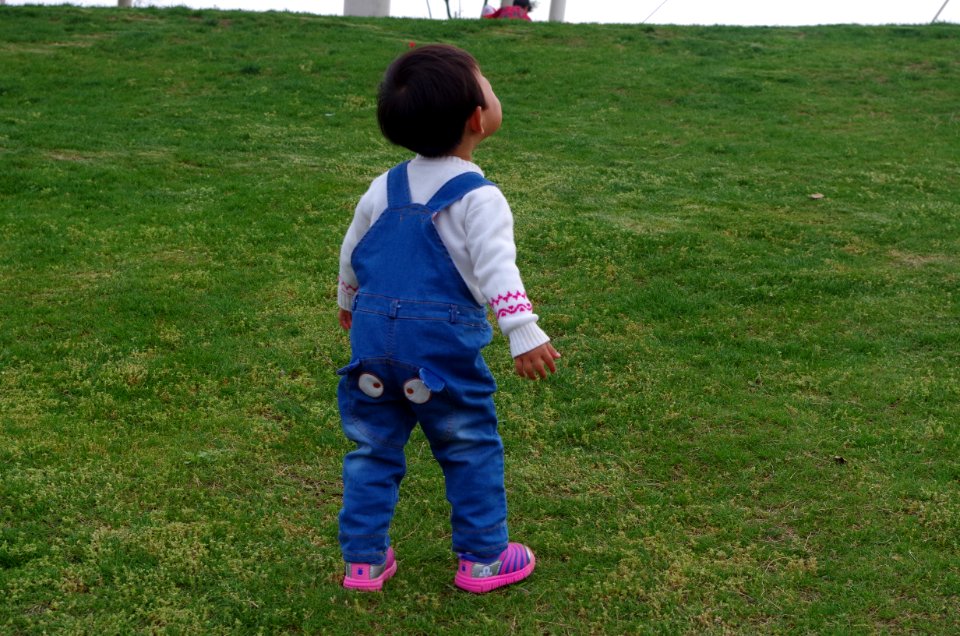 Child Blue Green Grass