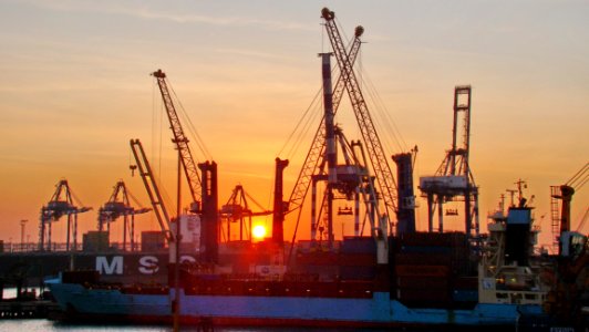 Sunset Ship Dusk Port