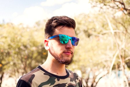 Man Wearing Shield Sunglasses photo