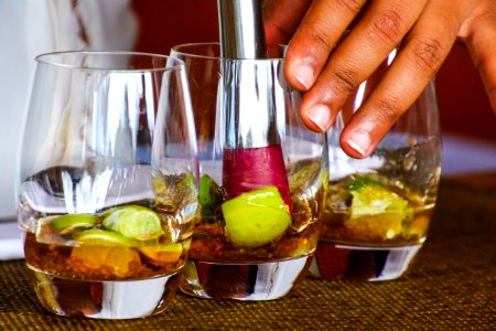 Three Rock Glasses With Smashed Fruits