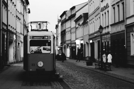 Grayscale Photography Of Tram photo