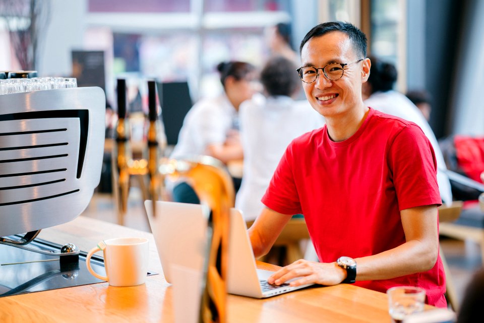 Man Wearing Red Crew-neck Shirt