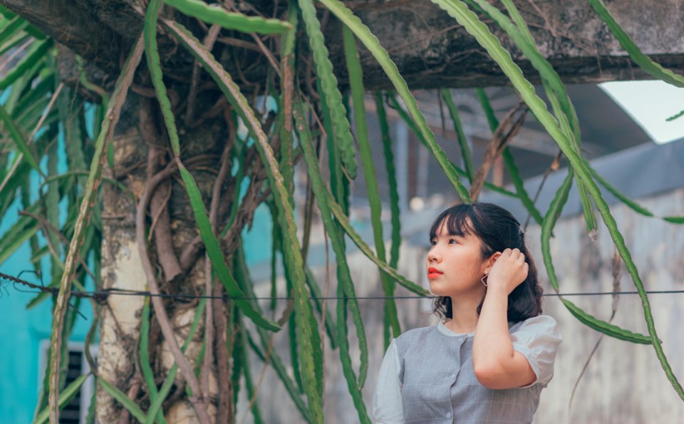 Woman Standing Near Of Green Tree