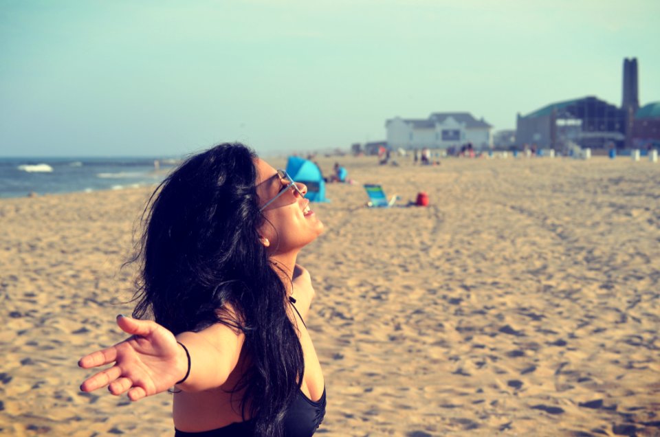 Woman In Black Bra At Beach