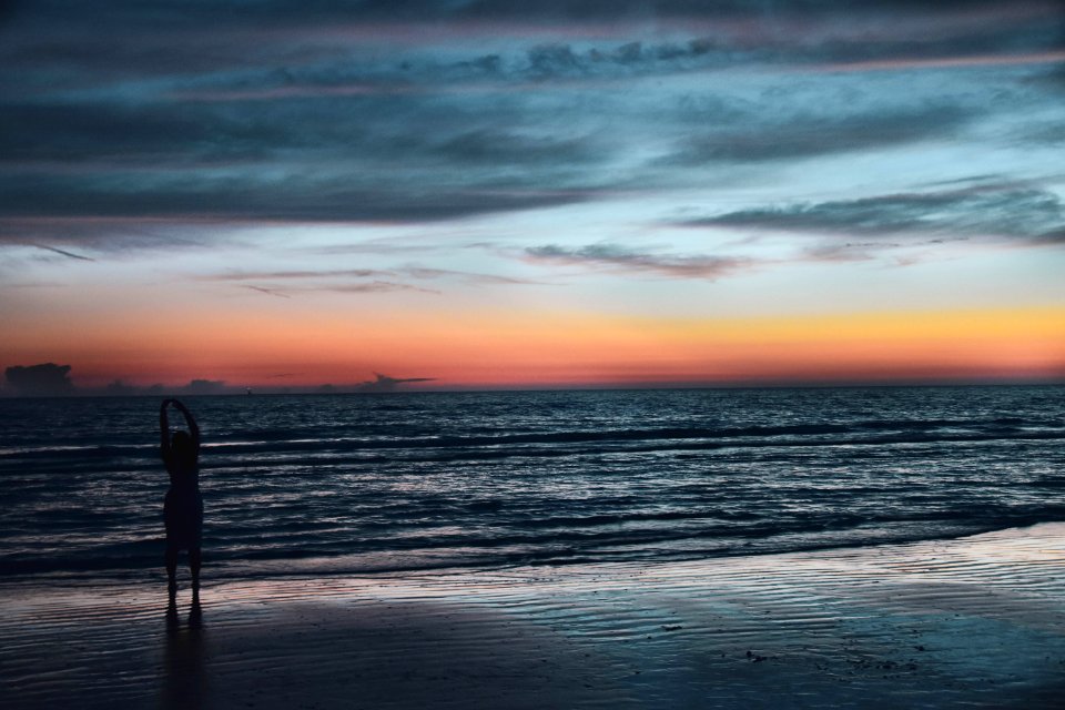 Silhouette Of Person On Seashore During Golden Hour