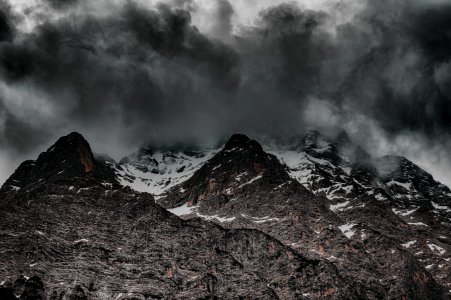 Grayscale Photo Of Mountain Hill