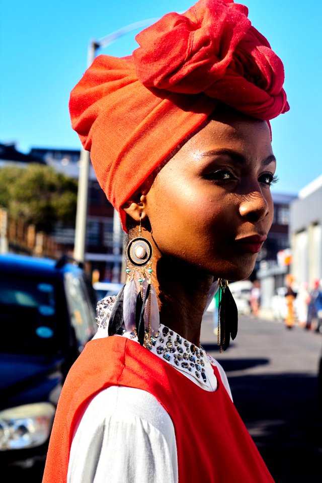 Woman In Red And White Collared Top