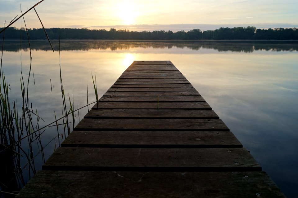Dock Reflection Horizon Calm