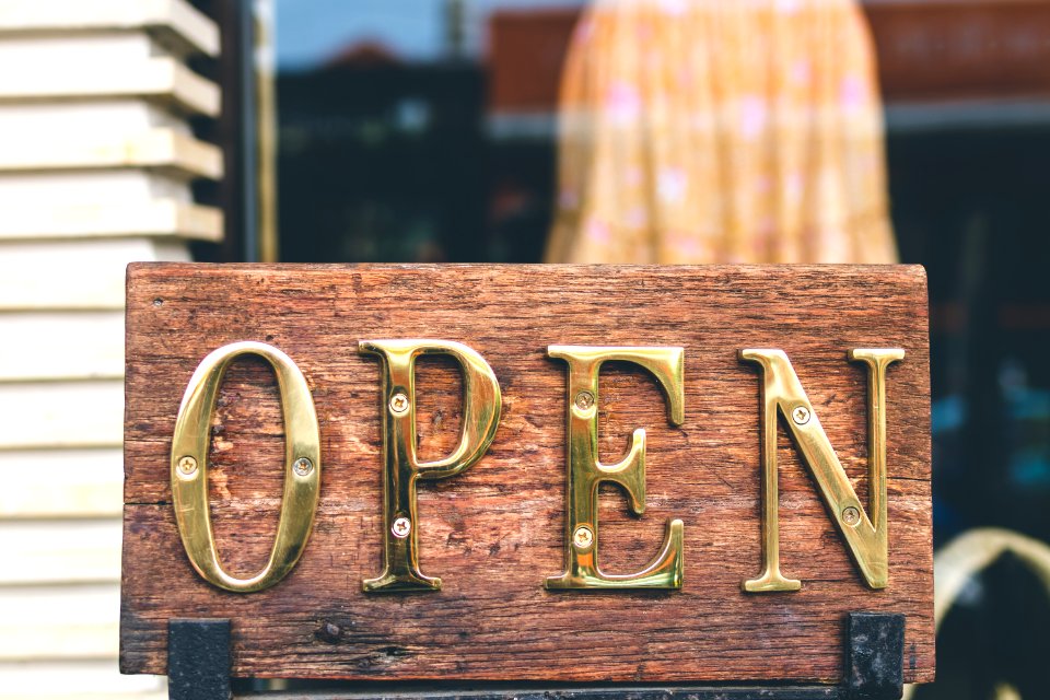 Brown Wooden Framed Gold Open-printed Decorative Signage