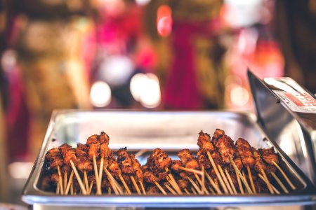 Grilled Meats In Stainless Steel Chafing Dish