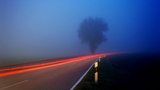 Time-lapse Photography Of Fog Filled Road Near Tree photo