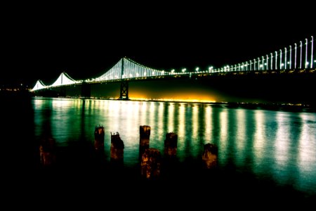 Black Bridge With Lights During Nighttime