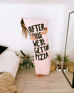 Woman With Pink And Black After This Were Getting Pizza-printer Textile