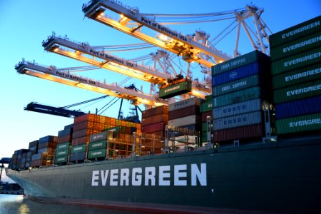 Green And Gray Evergreen Cargo Ship photo