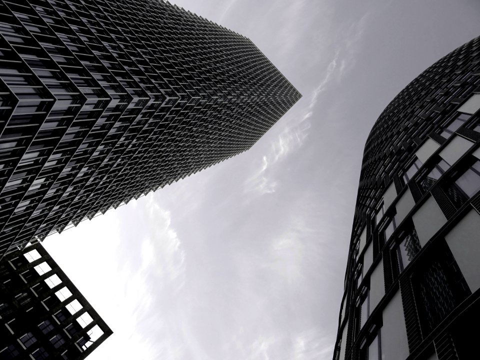 Low Angle Grayscale Photogray Of High Rise Buildings