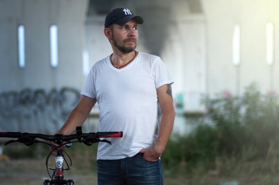 Man Wearing White V-neck T-shirt