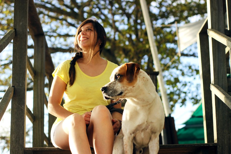 Woman Sitting Near The Jack Russell Terrier