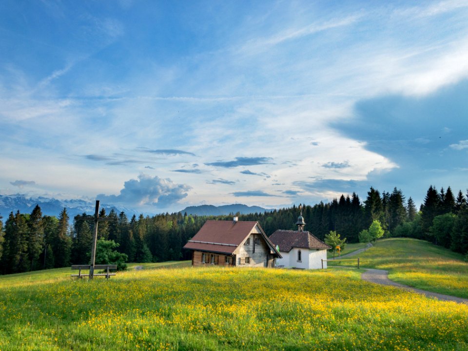 White And Brown House On A Green Field Under Blue Sky photo