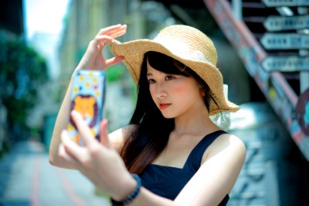 Woman Wearing Brown Summer Hat photo