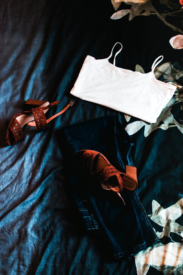Womens White Spaghetti-strap Top And Brown Pumps