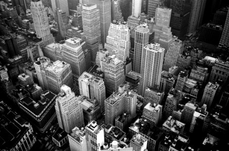 Aerial View And Grayscale Photography Of High-rise Buildings photo