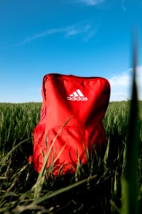 Orange Adidas Backpack On Grass Field photo