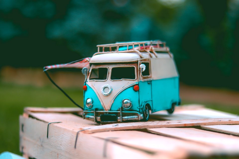 White And Teal Volkswagen Van Die-cast Model