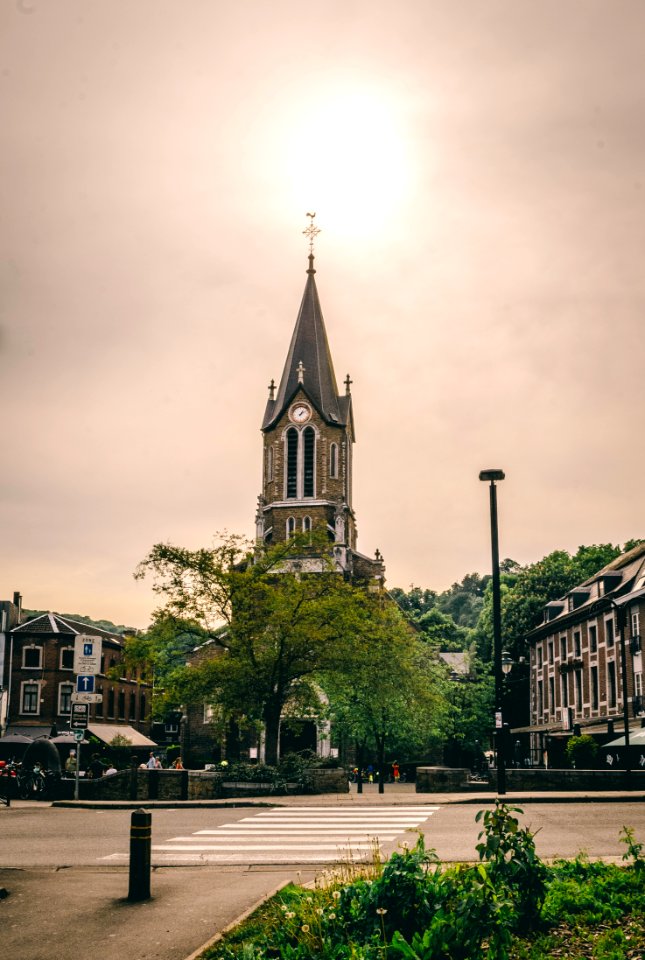 Brown And Green Church Near Tree Under White Skies photo