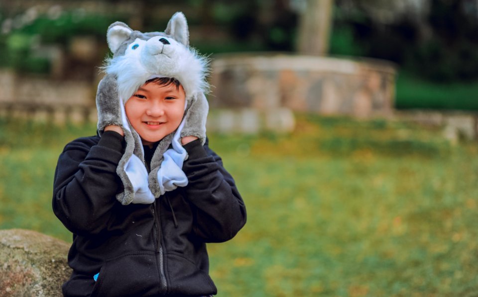 Toddlers Wearing Wolf Headgear