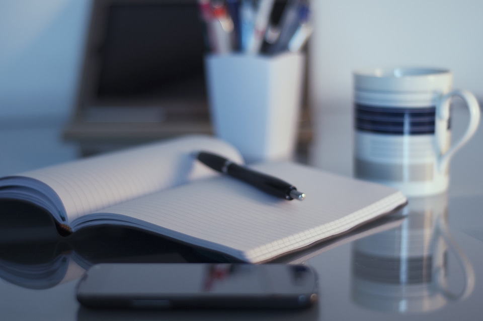 Home office pen notebook