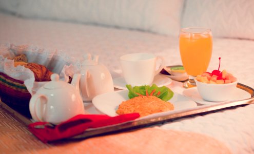 Tray Served With Food And Juice photo