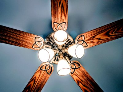 Lit Brown And Gray Lighted Ceiling Fan photo