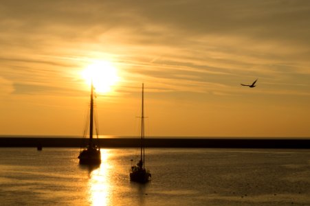 Two Boat On Ocean During Golden Time