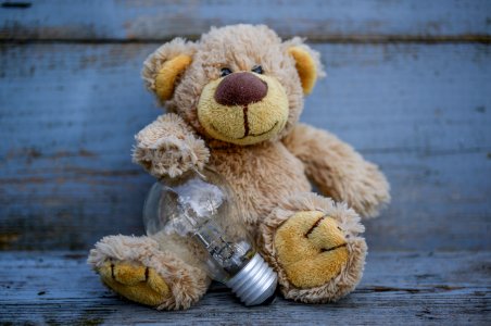 Close-Up Photography Of Teddy Bear Near Light Bulb