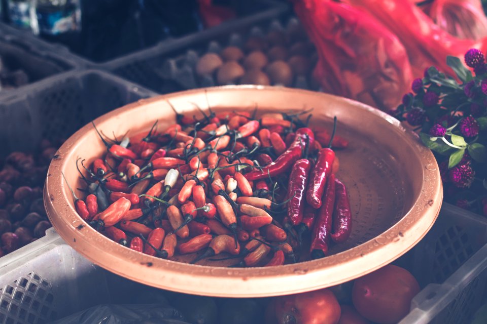 Red Chillis On Brown Wooden Tray