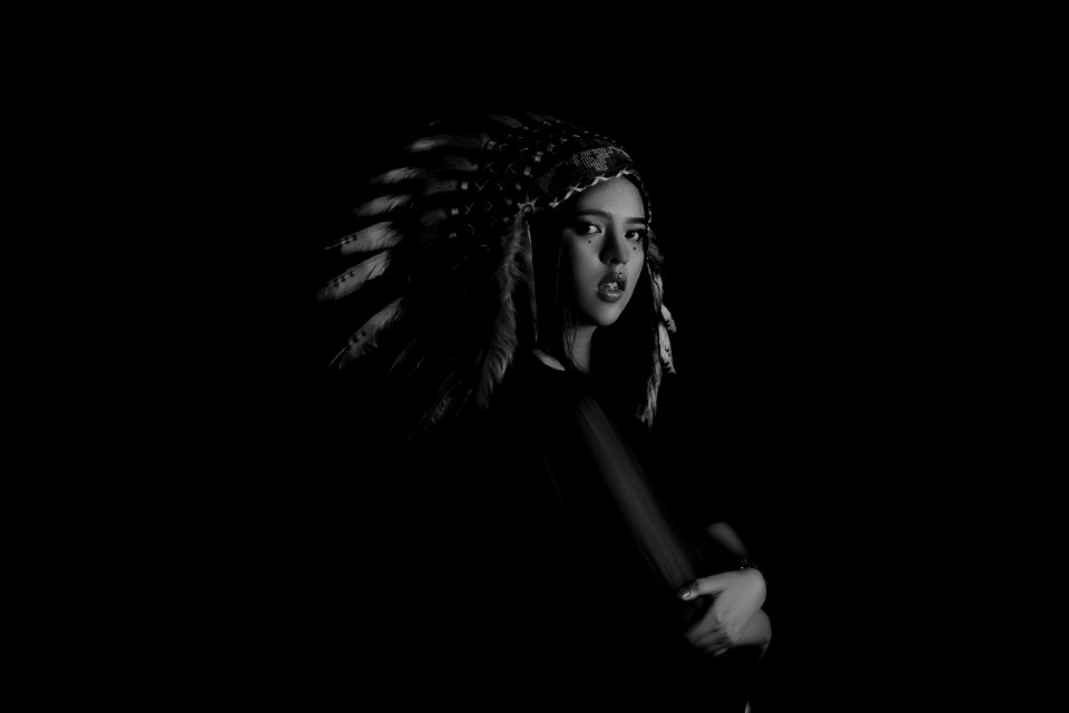 Grayscale Photo Of Native American Girl