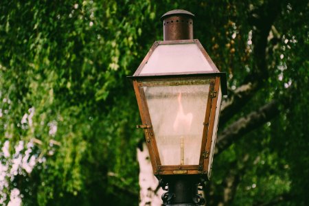 Lighted Brown Metal Post Lamp
