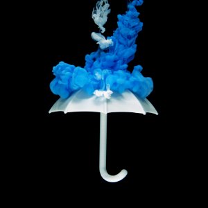 Photo Of White Umbrella With Blue Smoke Illustration photo