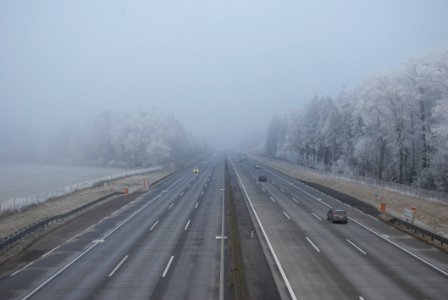 Road Fog Highway Lane photo