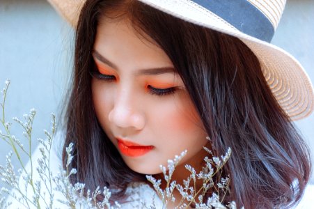 Woman Wearing Brown Sun Hat photo