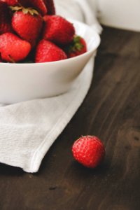 Red Strawberries On White Ceramic Bowl photo